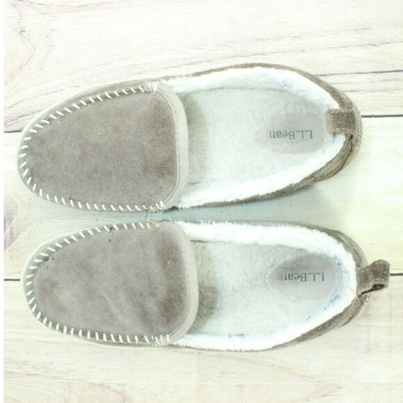 LL Bean Dark Cement Suede Fleece Lined Mountain Moccasin Slippers 9 M - Picture 7 of 9
